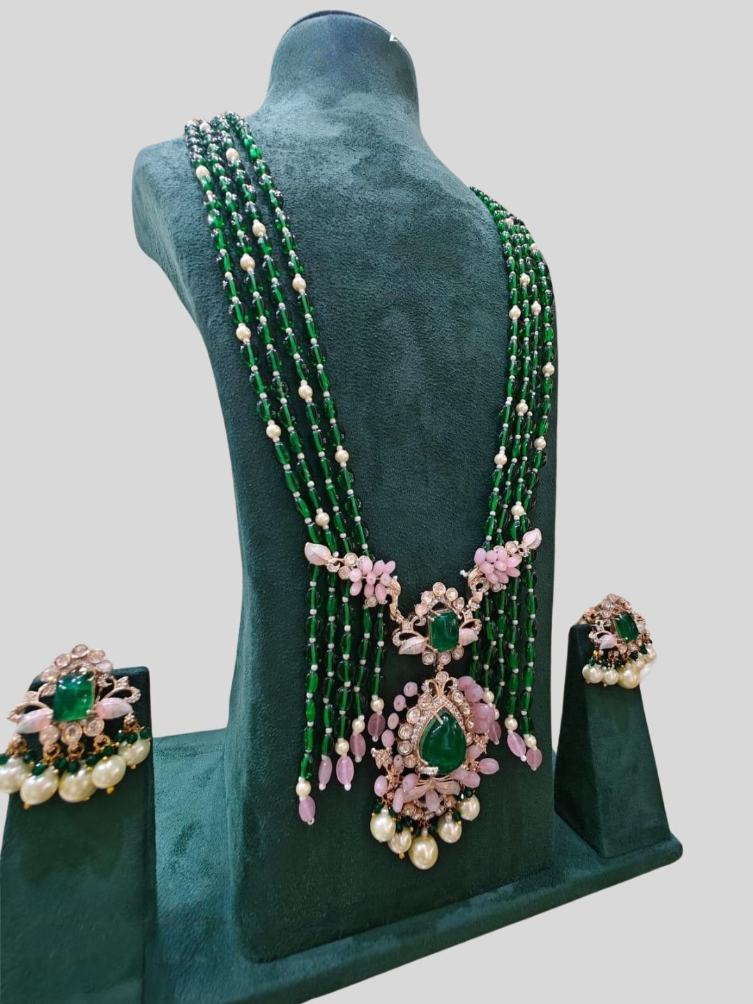 Ishhaara Emerald Green Beaded Long Necklace