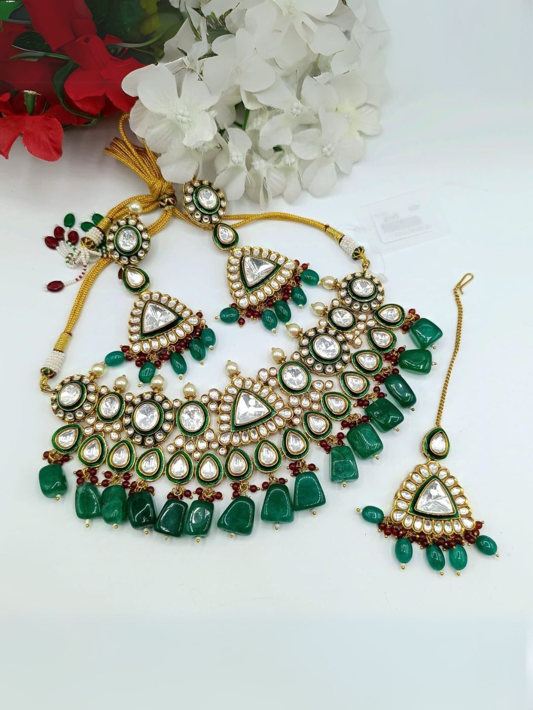 Ishhaara Emerald Green Bridal Kundan Jewelry Set