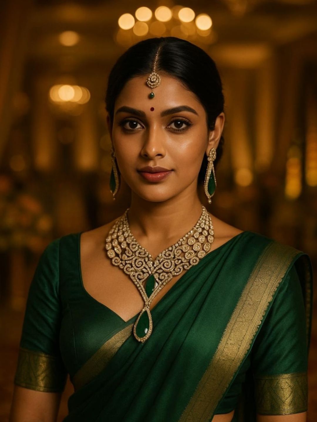 Ishhaara Emerald Green Designer Necklace Set