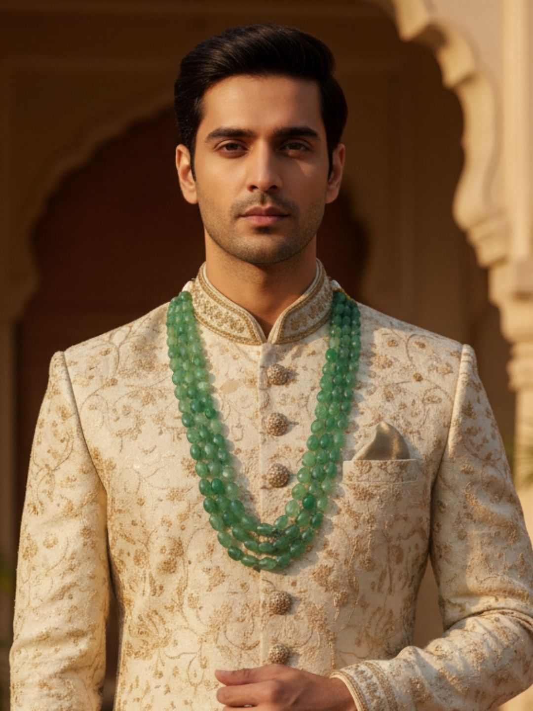 Ishhaara Emerald Green Glass Beaded Layered Mala