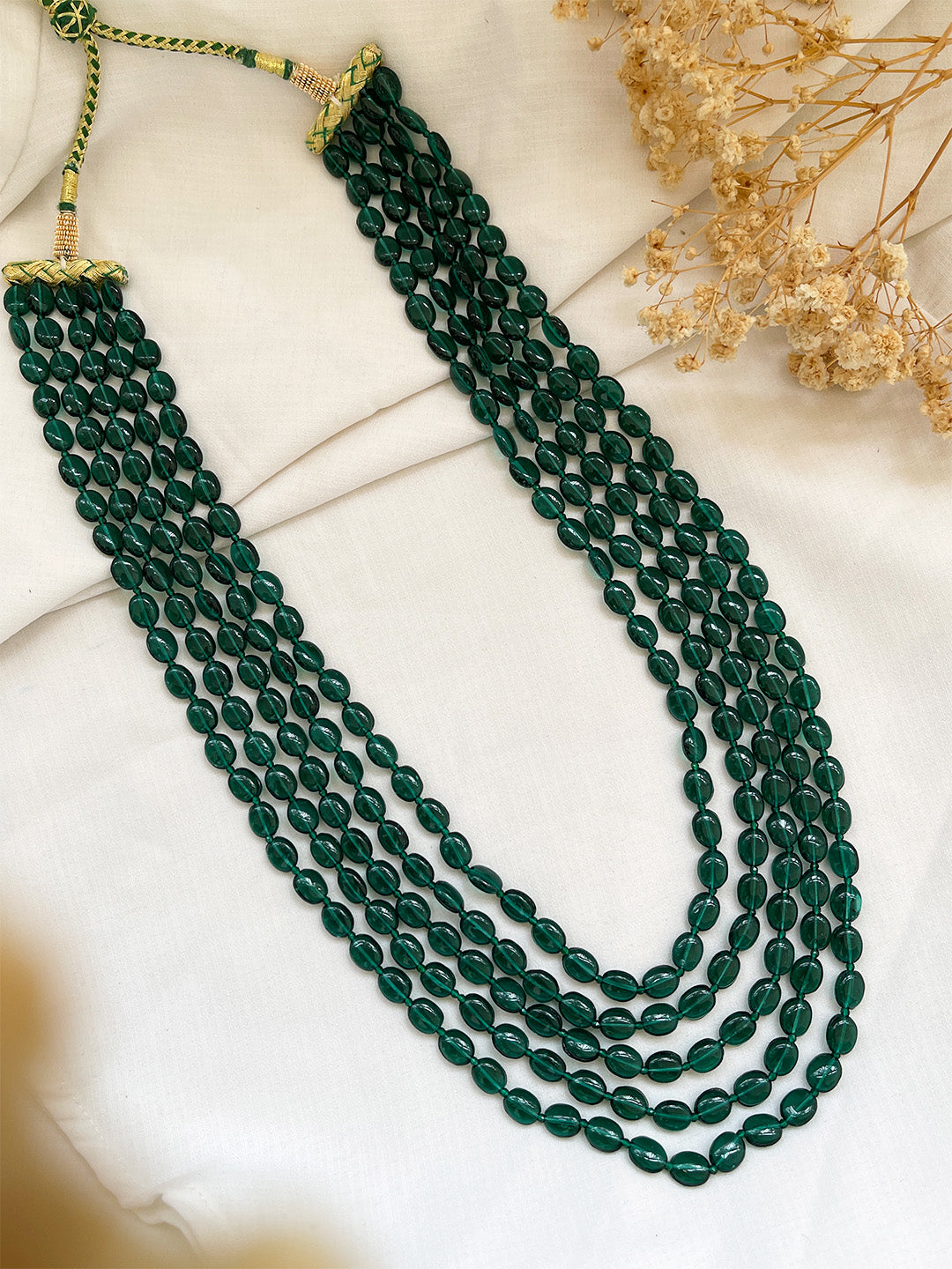 Ishhaara Emerald Green Jade Beaded Necklace