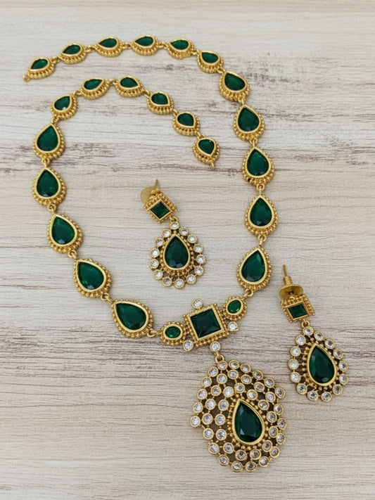 Ishhaara Emerald Green Kundan Long Necklace