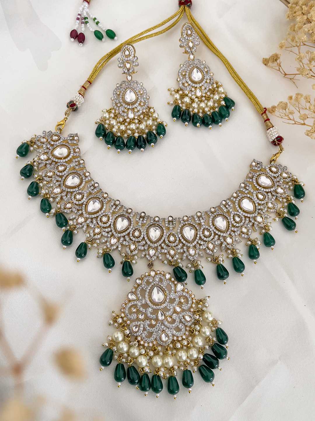 Ishhaara Emerald Green Meenakari Kundan Choker Necklace