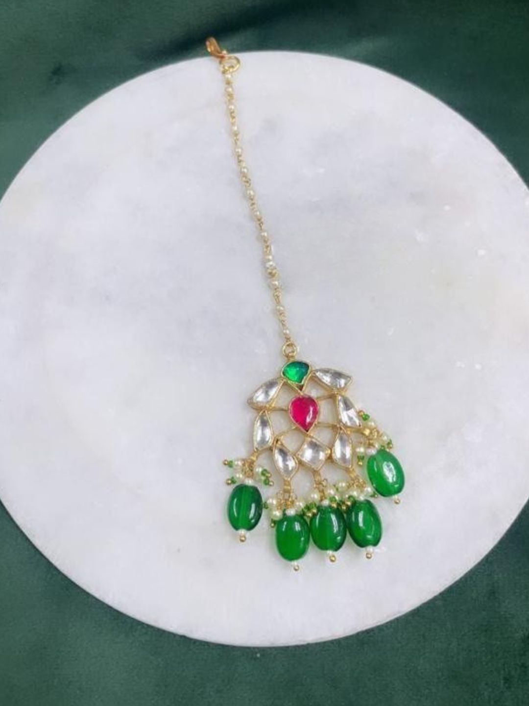 Ishhaara Emerald Green Pacchi Kundan Maang Tikka