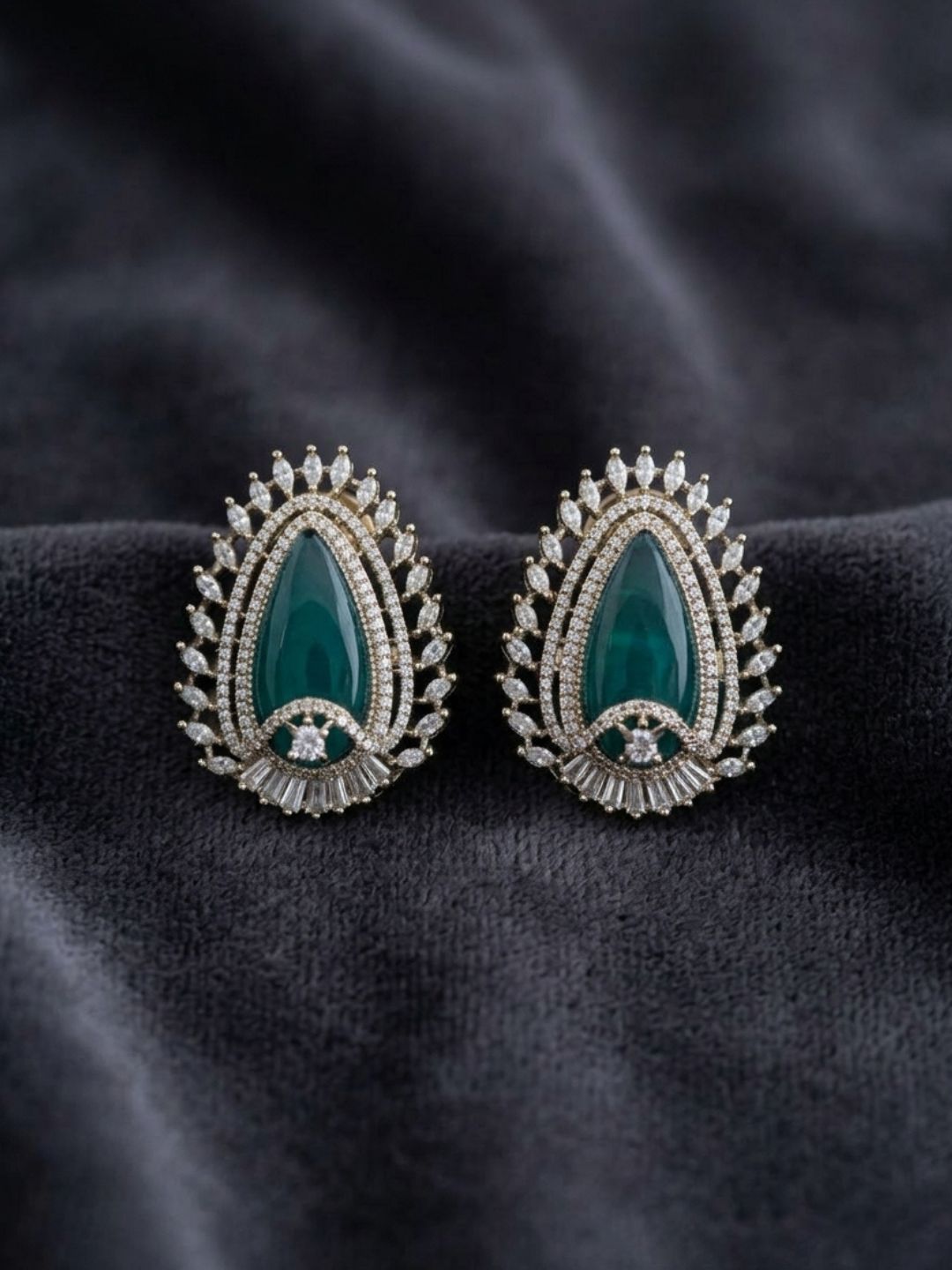 Ishhaara Emerald Green Pear Shaped Earrings