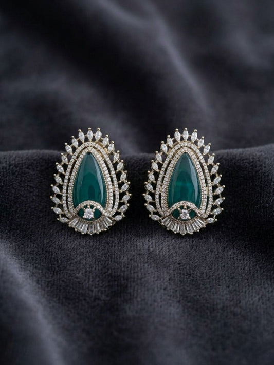 Ishhaara Emerald Green Pear Shaped Earrings