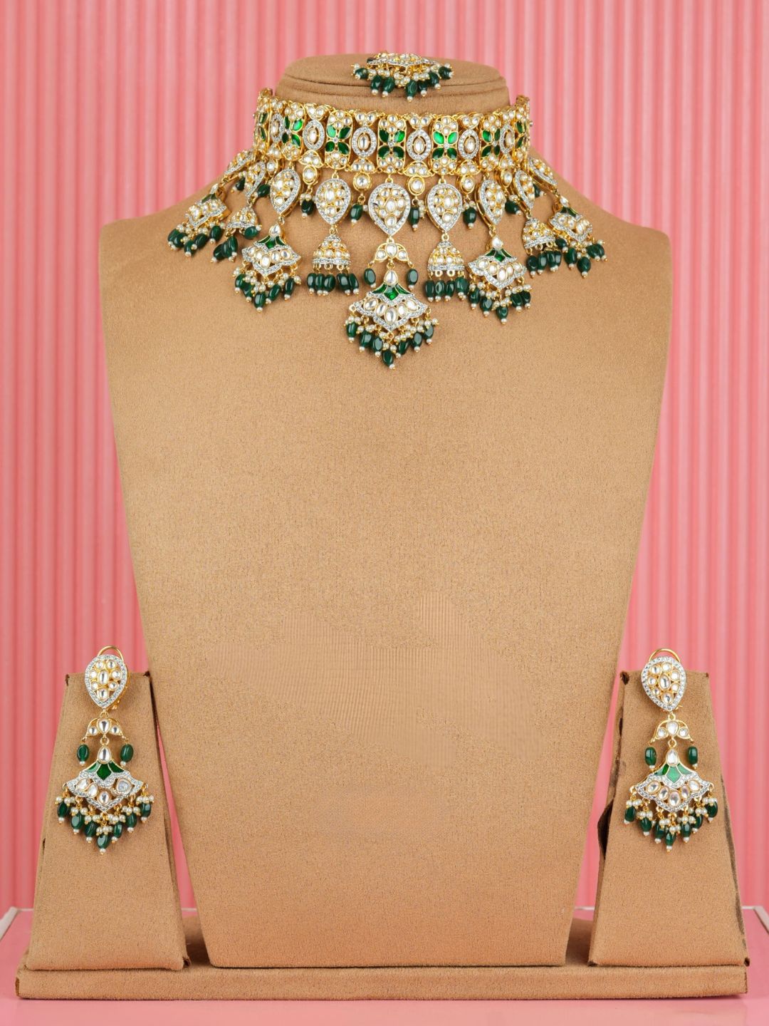 Ishhaara Emerald Green Polki Kundan Bridal Choker