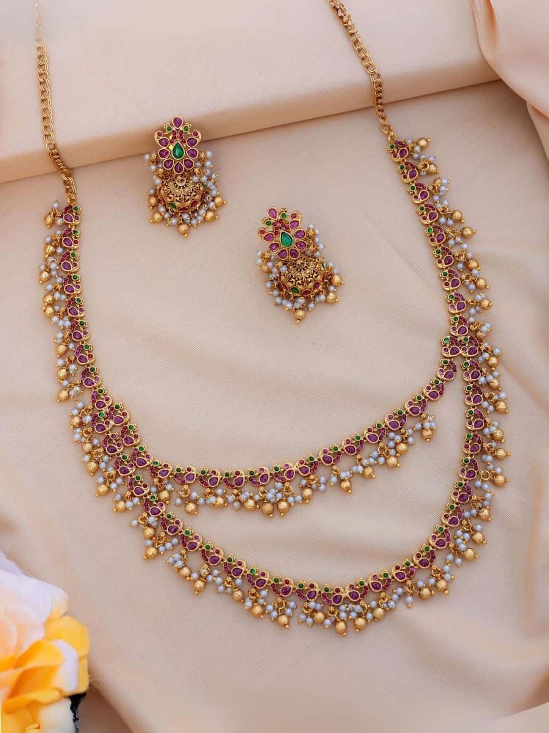Ishhaara Emerald Gutta Pusalu Layered Necklace