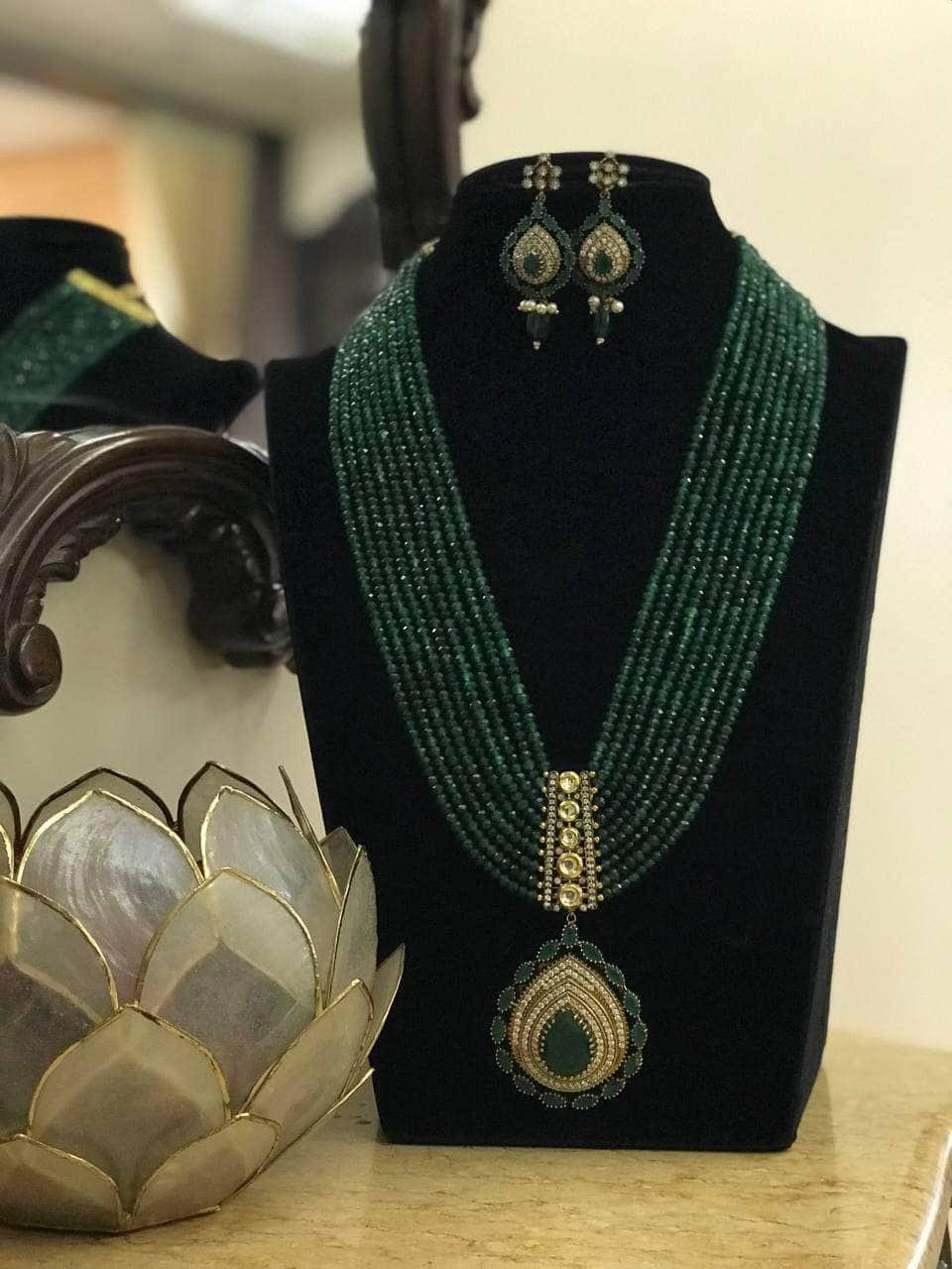 Ishhaara Emerald Long Victorian Pendant Set