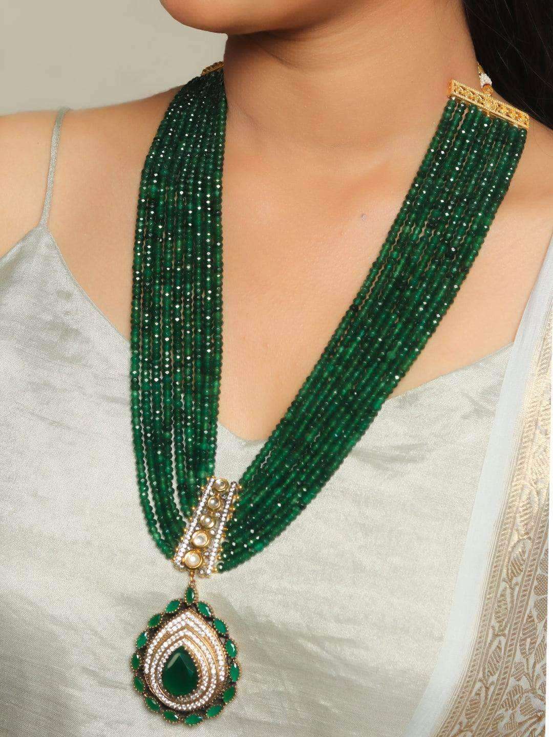 Ishhaara Emerald Long Victorian Pendant Set