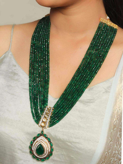 Ishhaara Emerald Long Victorian Pendant Set
