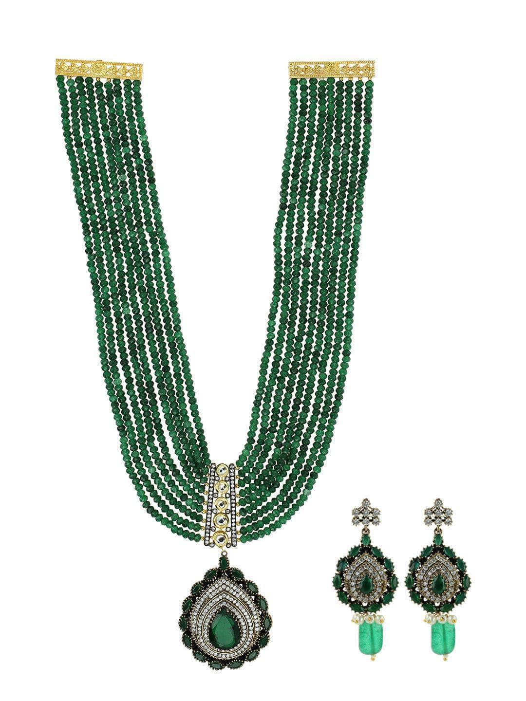 Ishhaara Emerald Long Victorian Pendant Set