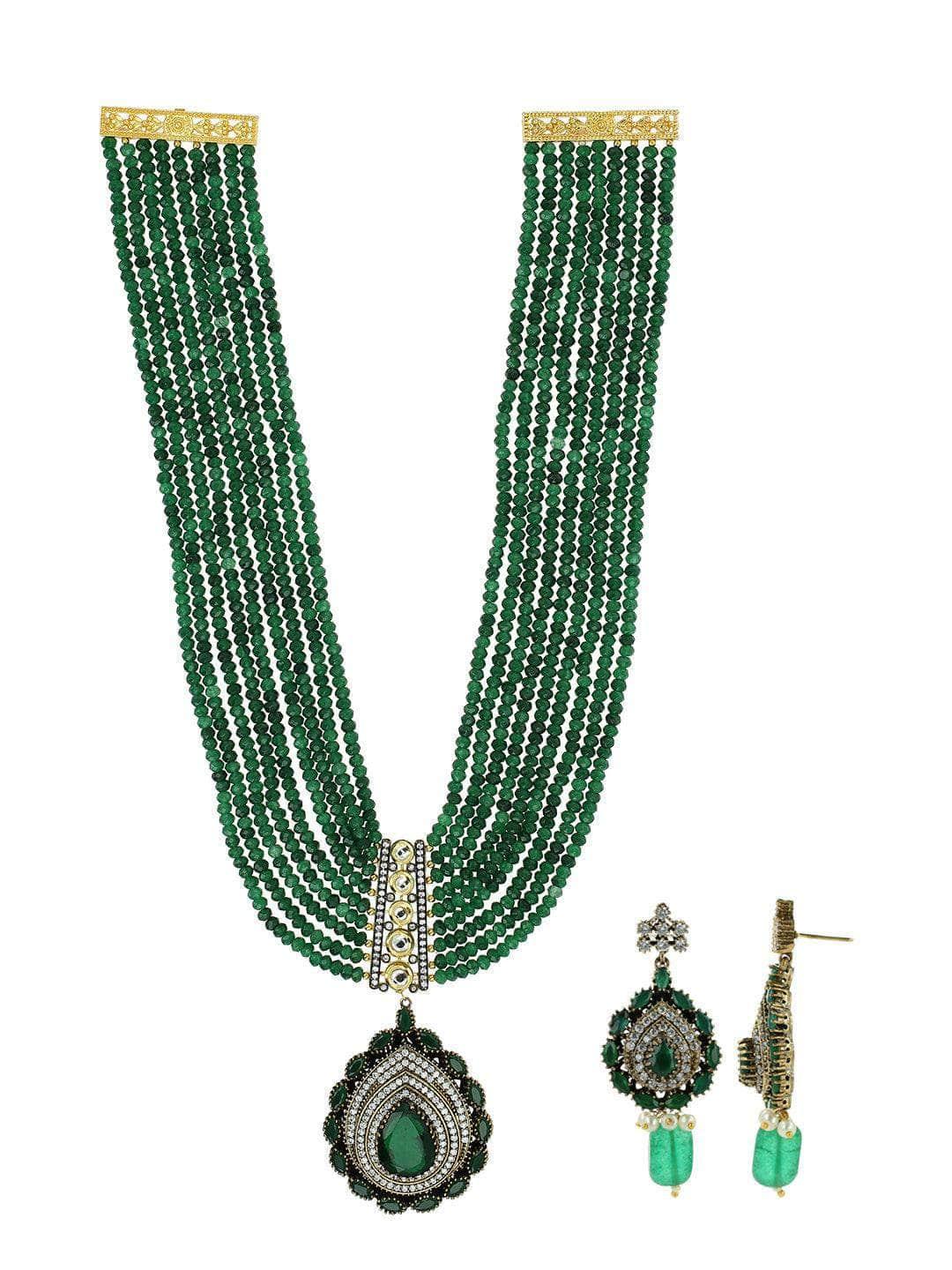Ishhaara Emerald Long Victorian Pendant Set