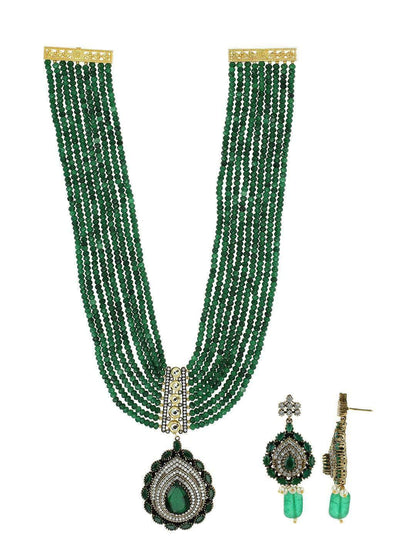 Ishhaara Emerald Long Victorian Pendant Set