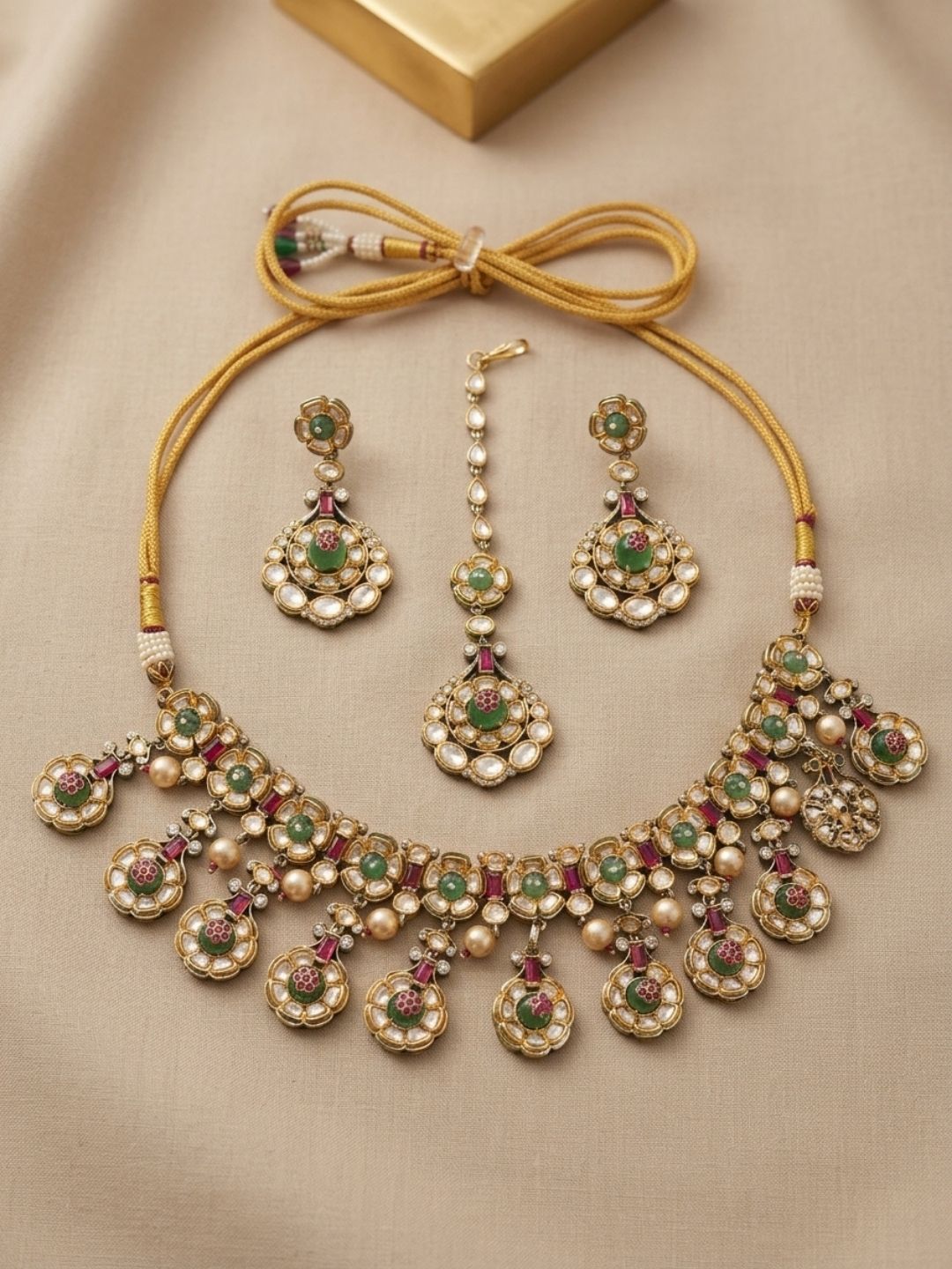 Ishhaara Emerald Moti Choker Necklace Set
