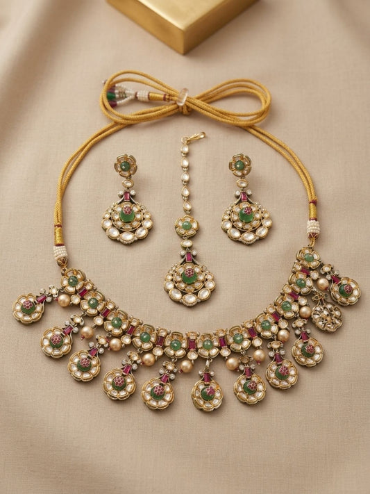 Ishhaara Emerald Moti Choker Necklace Set