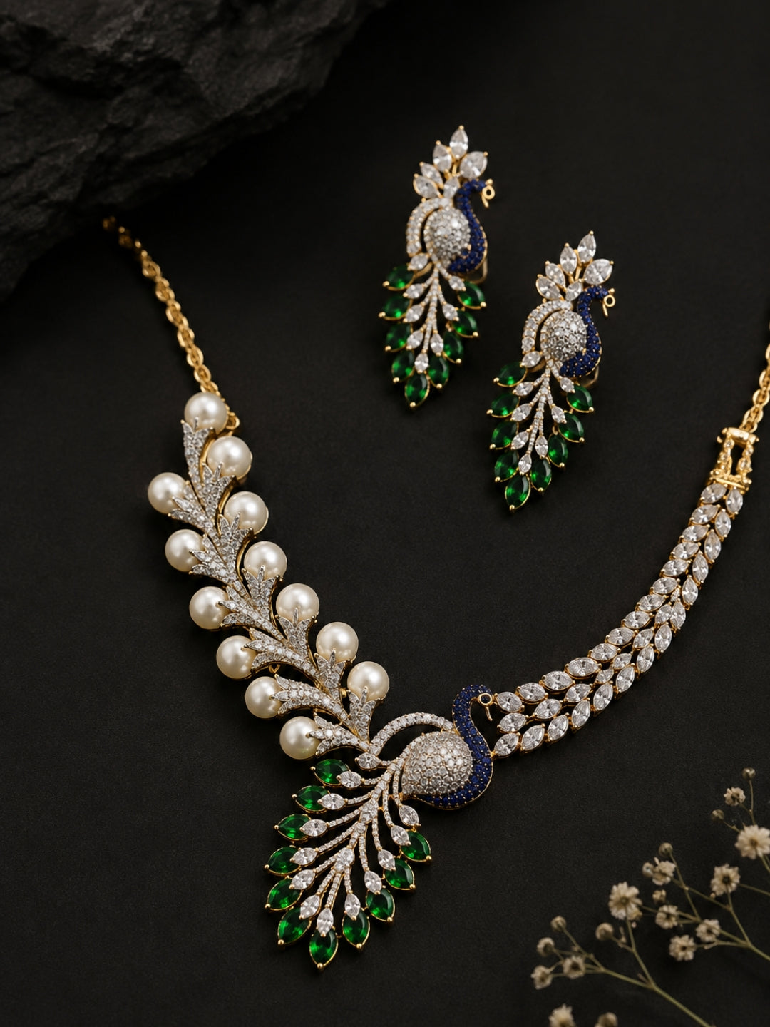 Ishhaara Emerald Peacock Statement Necklace