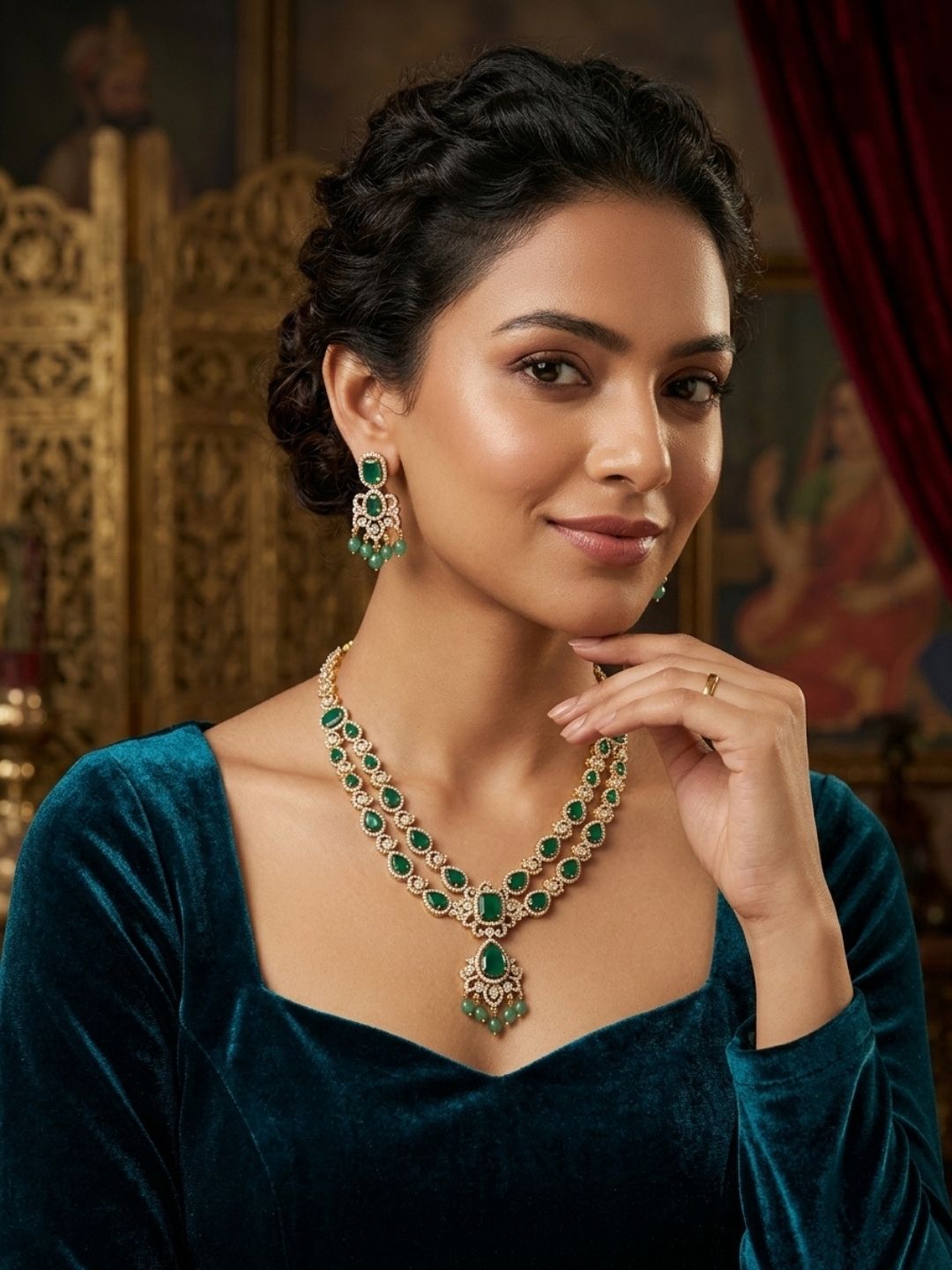 Ishhaara Emerald Polki Ad Stone Necklace