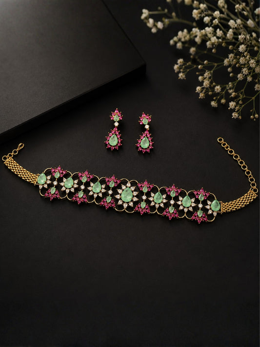 Ishhaara Emerald Rose Couture High Neck Choker