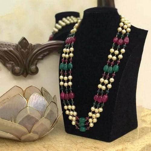 Ishhaara Emerald Ruby Pearl Set