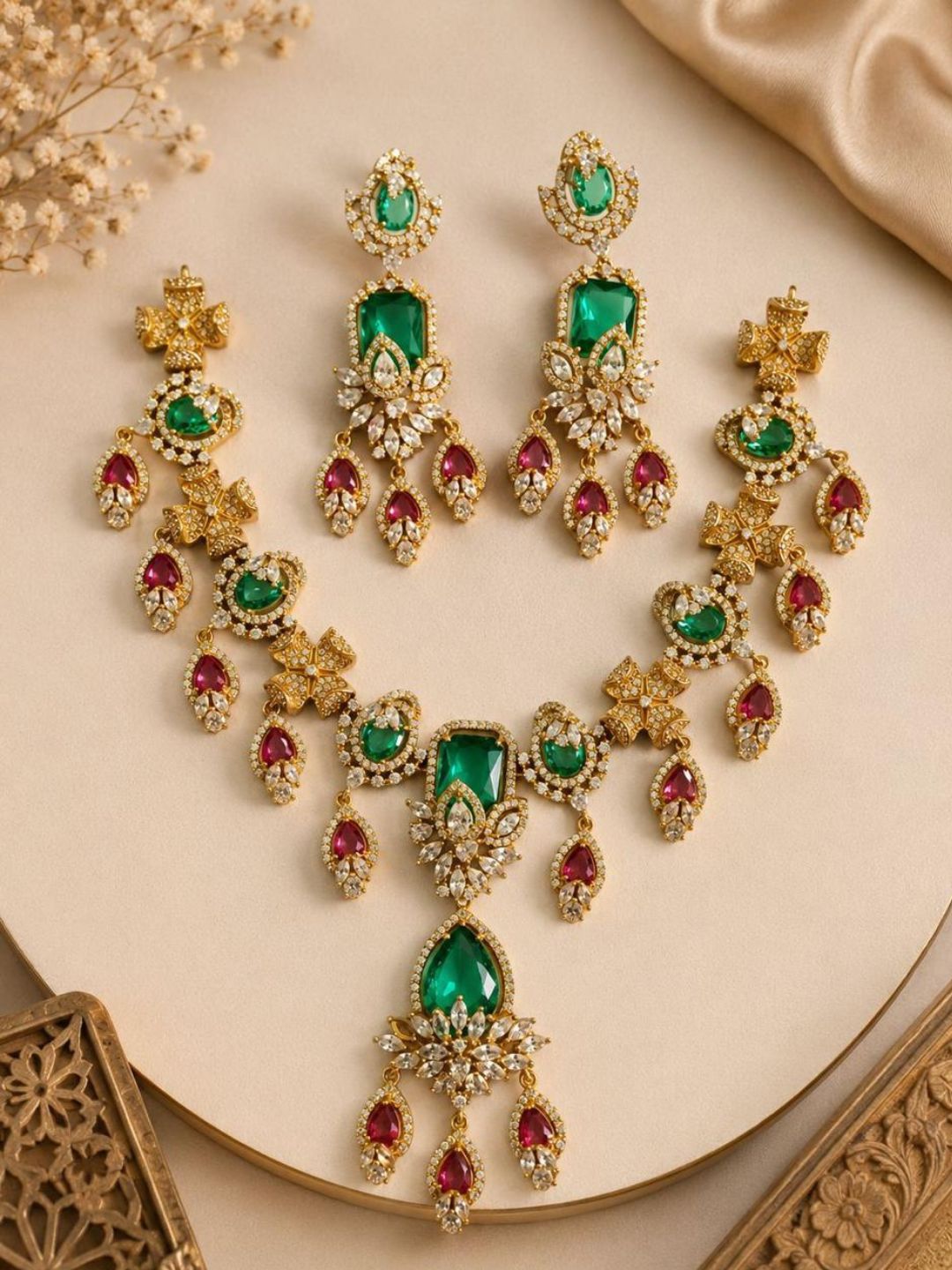 Ishhaara Emerald Ruby Regal Stone Necklace