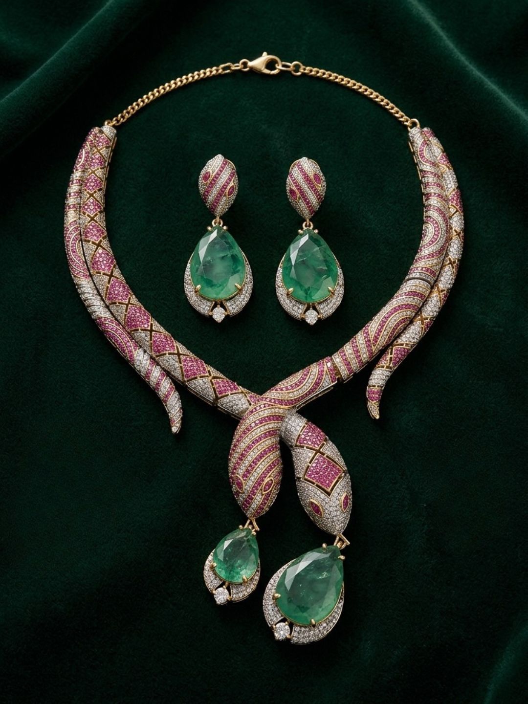 Ishhaara Emerald Stone Necklace Set