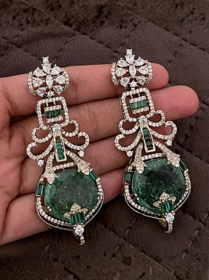 Ishhaara Emerald Stone Statement Earrings