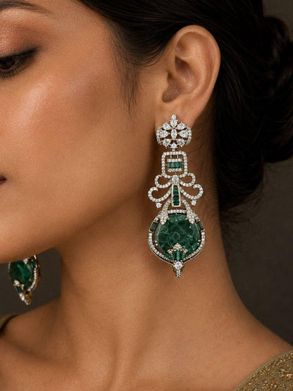 Ishhaara Emerald Stone Statement Earrings