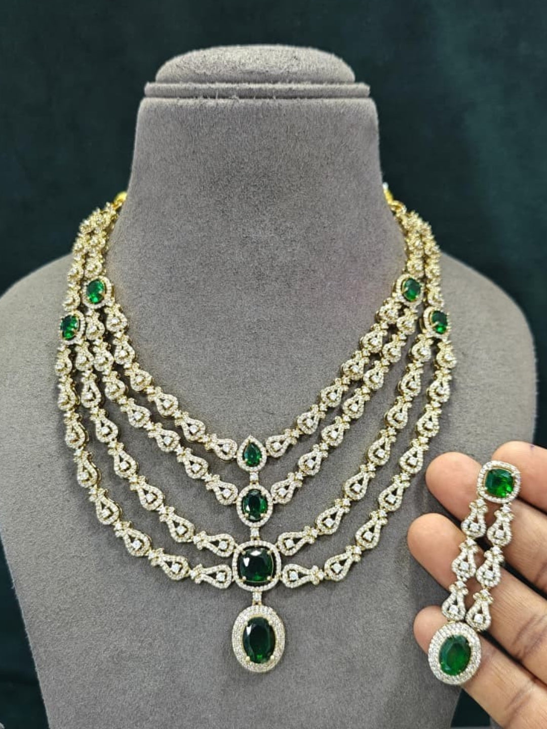 Ishhaara Emerald Stone Studded Layered Necklace