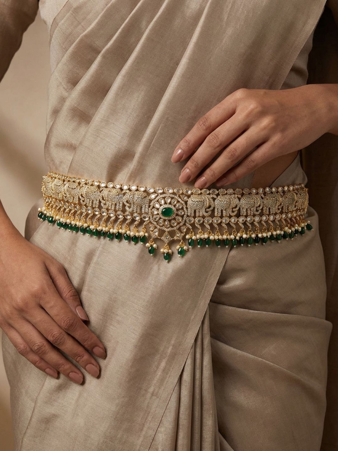 Ishhaara Emerald Studded Bridal Hip Belt