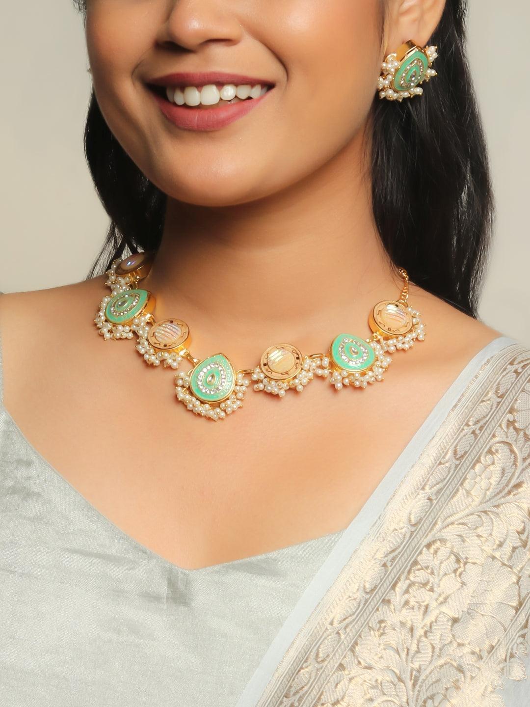 Ishhaara Enameling Pastel Filigree Design Choker Necklace