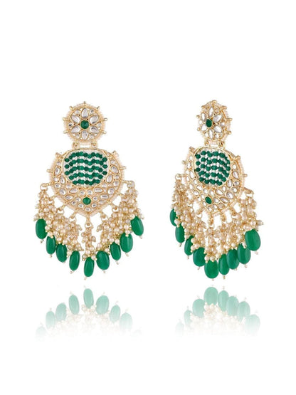 Ishhaara Enchanting Green Chandbali Kundan Pearl Earrings