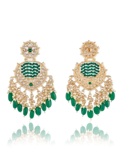 Ishhaara Enchanting Green Chandbali Kundan Pearl Earrings