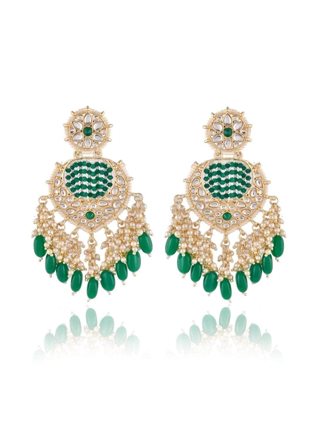 Ishhaara Enchanting Green Chandbali Kundan Pearl Earrings