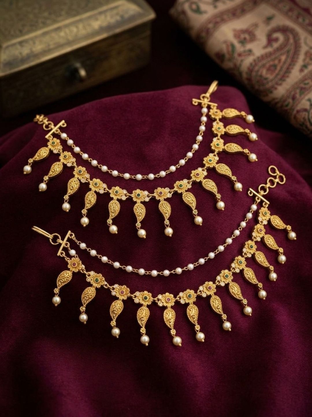 Ishhaara Enchanting Temple Matte Gold Tone Mango Mattal
