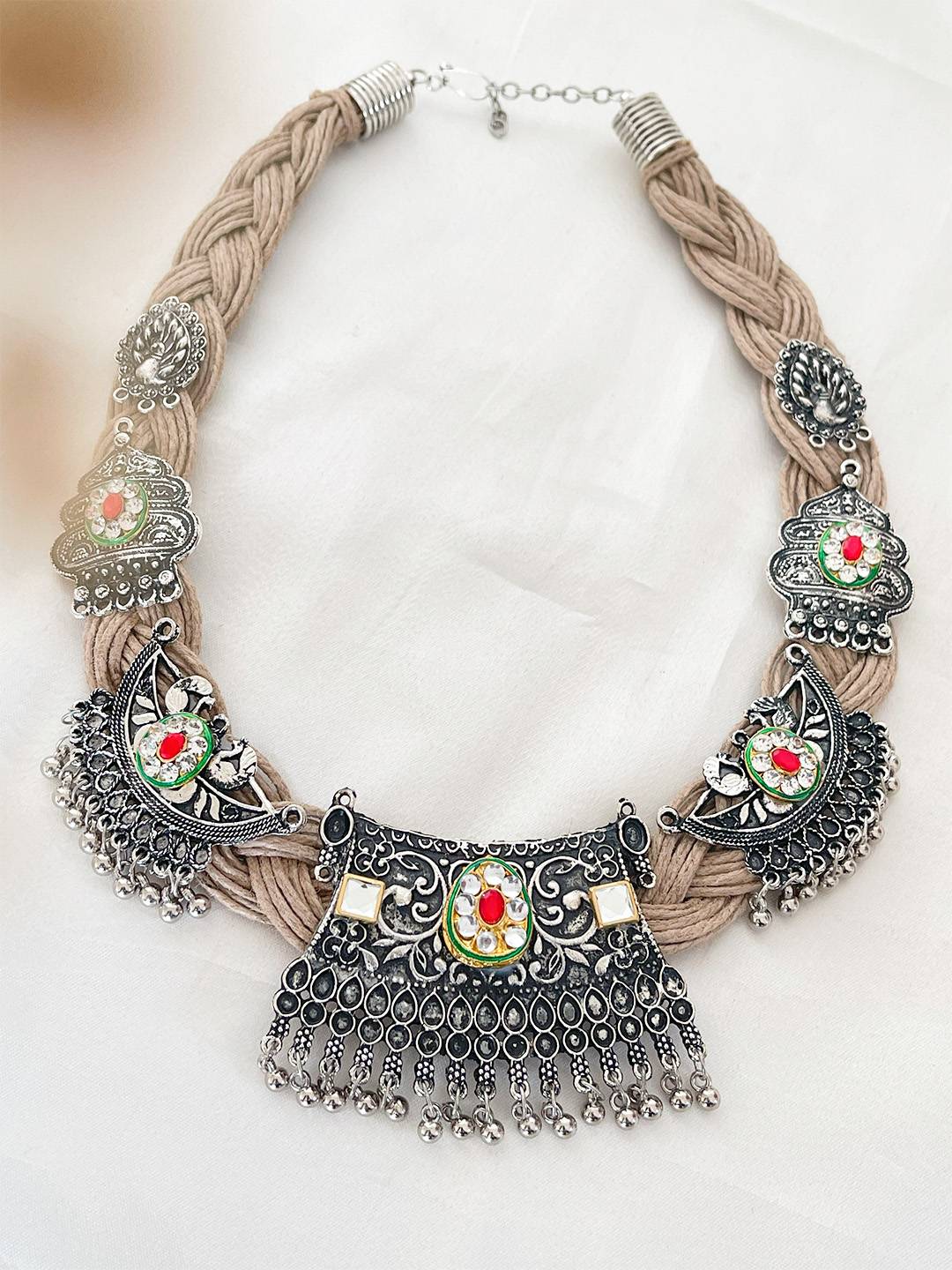 Ishhaara Ethnic Jute Thread Oxidised Silver Antique Afghani Traditional Necklace Choker