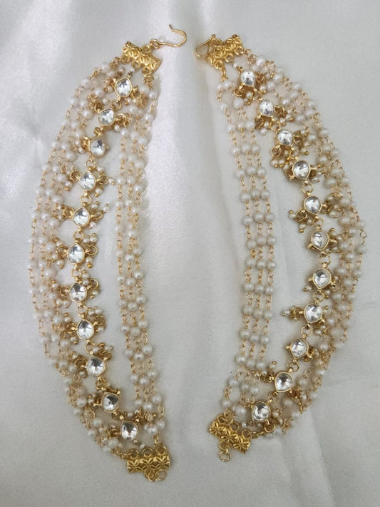 Ishhaara Ethnic Kundan And Pearls Studded Ear Chain