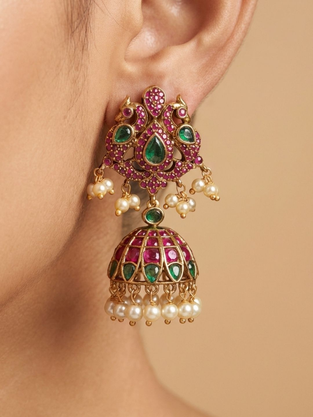 Ishhaara Ethnic Pearl Peacock Jhumka