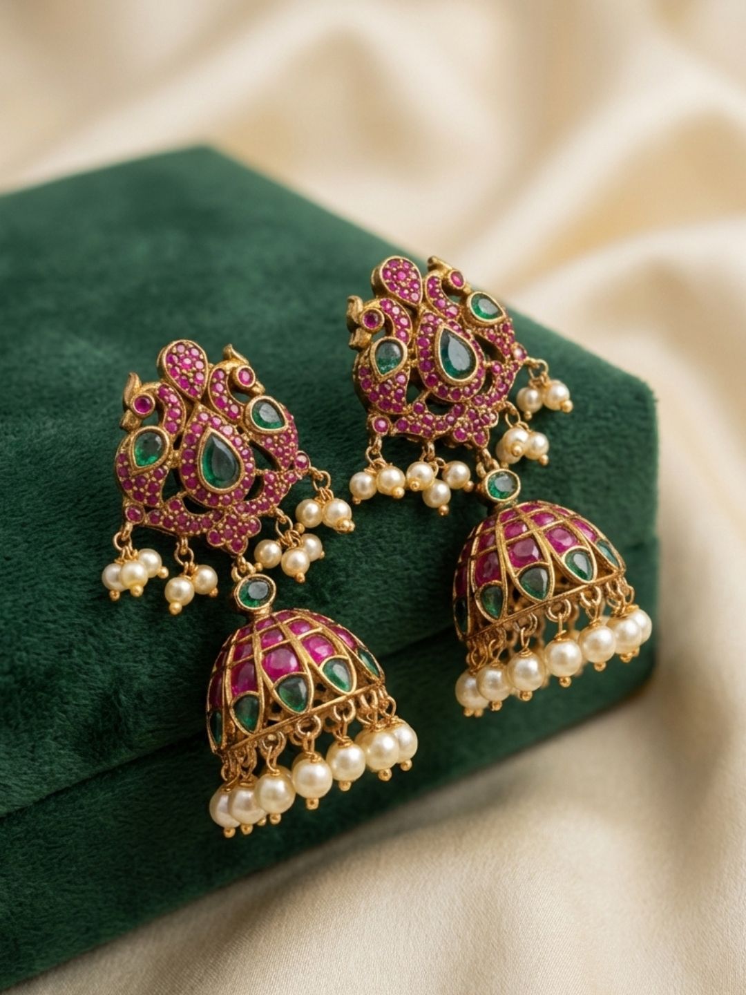 Ishhaara Ethnic Pearl Peacock Jhumka