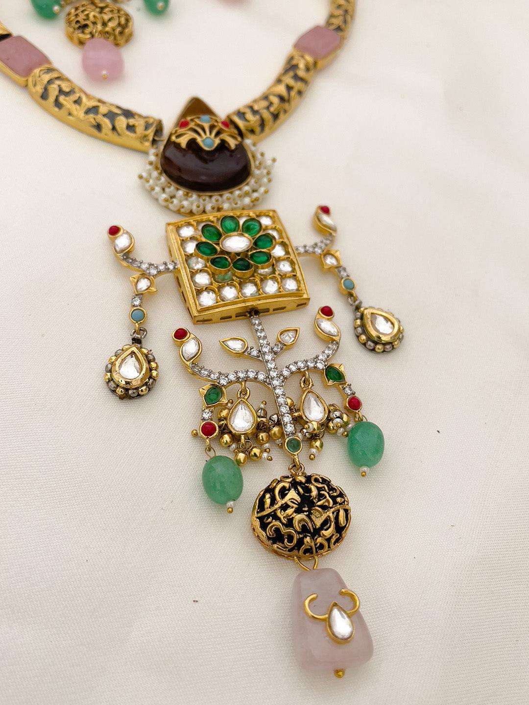 Ishhaara Ethnic Style Kundan Gold Plated Meenakari Chokar Necklace Set