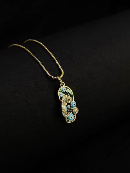 Ishhaara Evil Eye Flip Flop Rhinestone Necklace