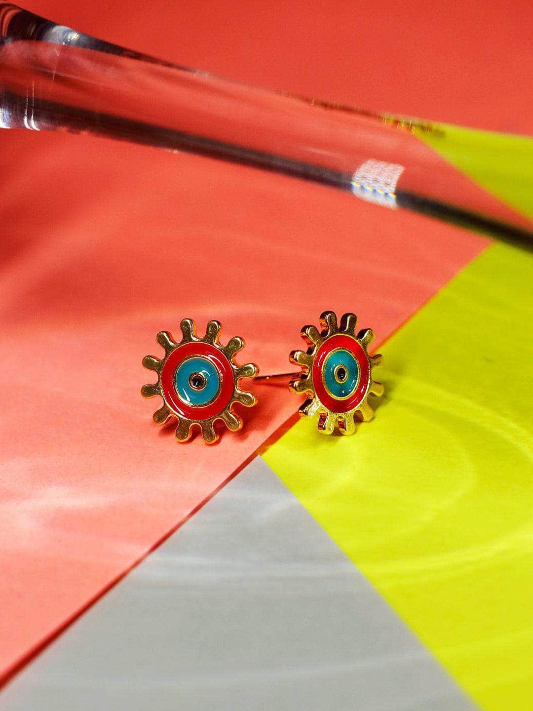 Ishhaara Evil Eye Round Stud Red