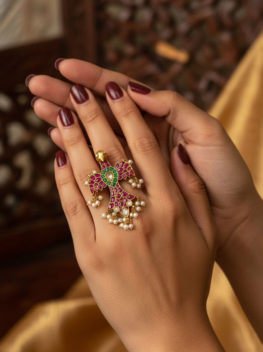 Ishhaara Exclusive Designer Garuda Jadau Kundan Ring