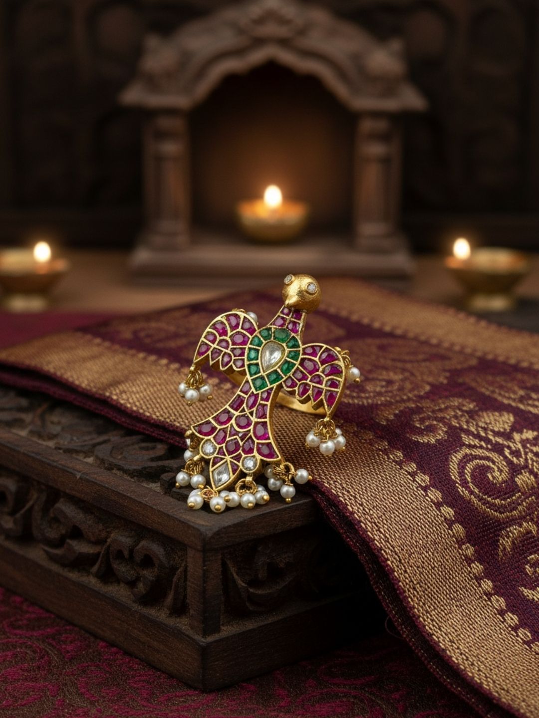Ishhaara Exclusive Designer Garuda Jadau Kundan Ring