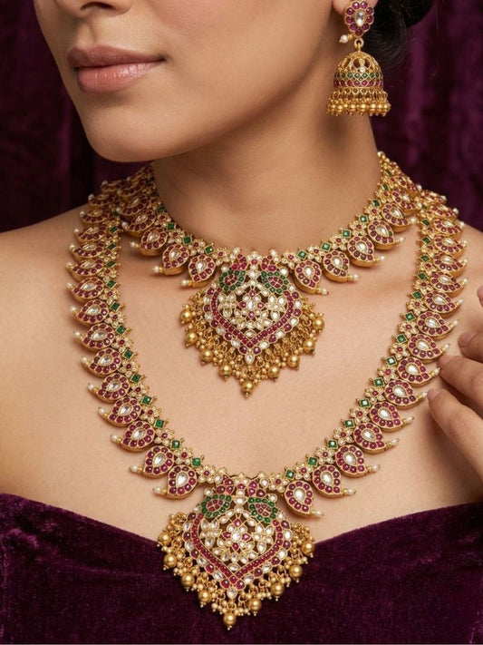 Ishhaara Exclusive Jadau Kundan Short And Long Necklace Set