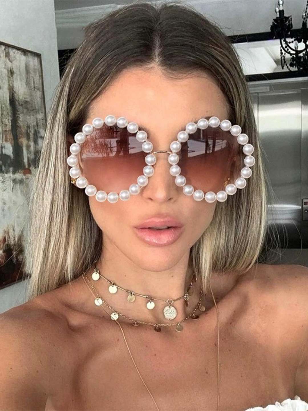 Ishhaara Exclusive Round Pearl Sunglasses