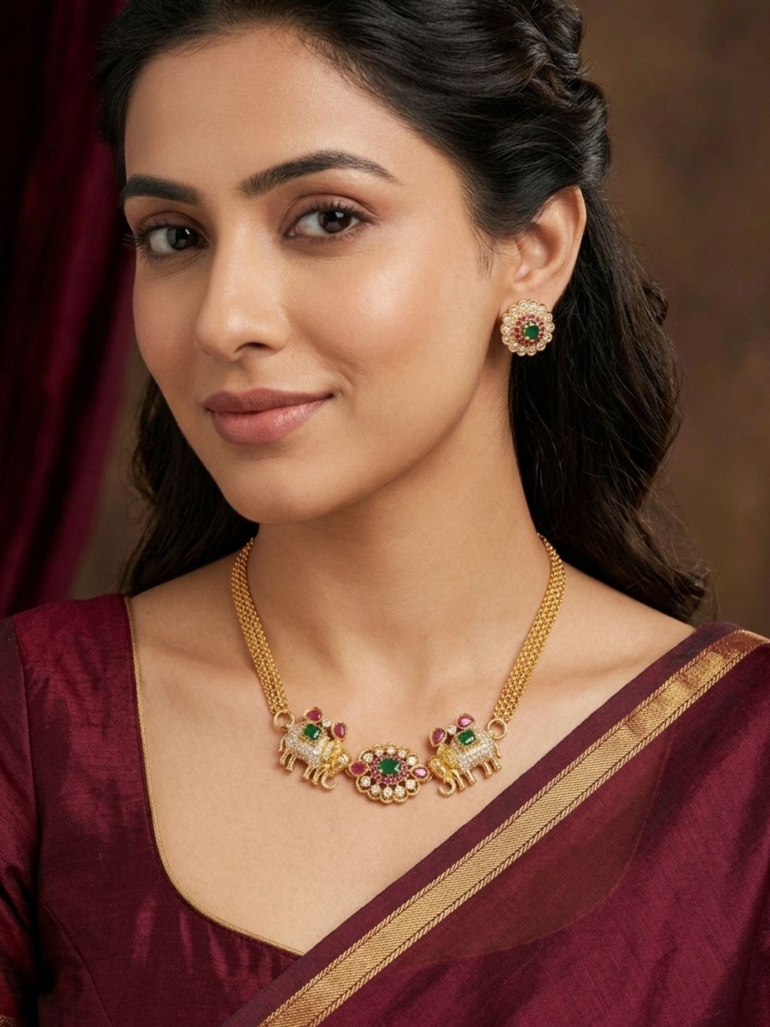 Ishhaara Exquisite Elephant Studded Necklace Set