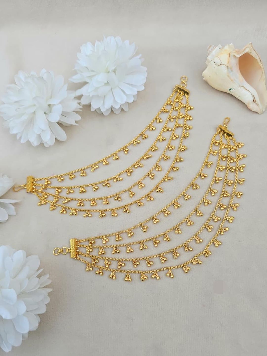 Ishhaara Exquisite Floral Gold Beaded Earchain