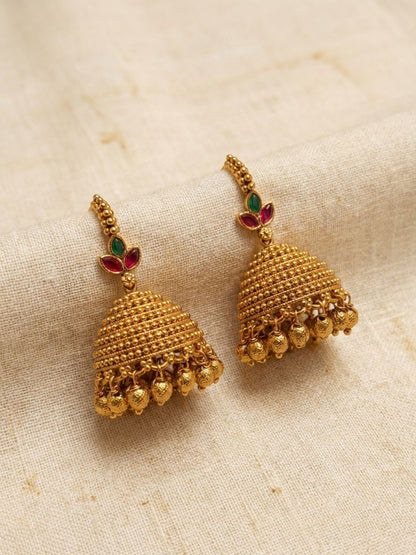 Ishhaara Exquisite Floral Gold Jhumka