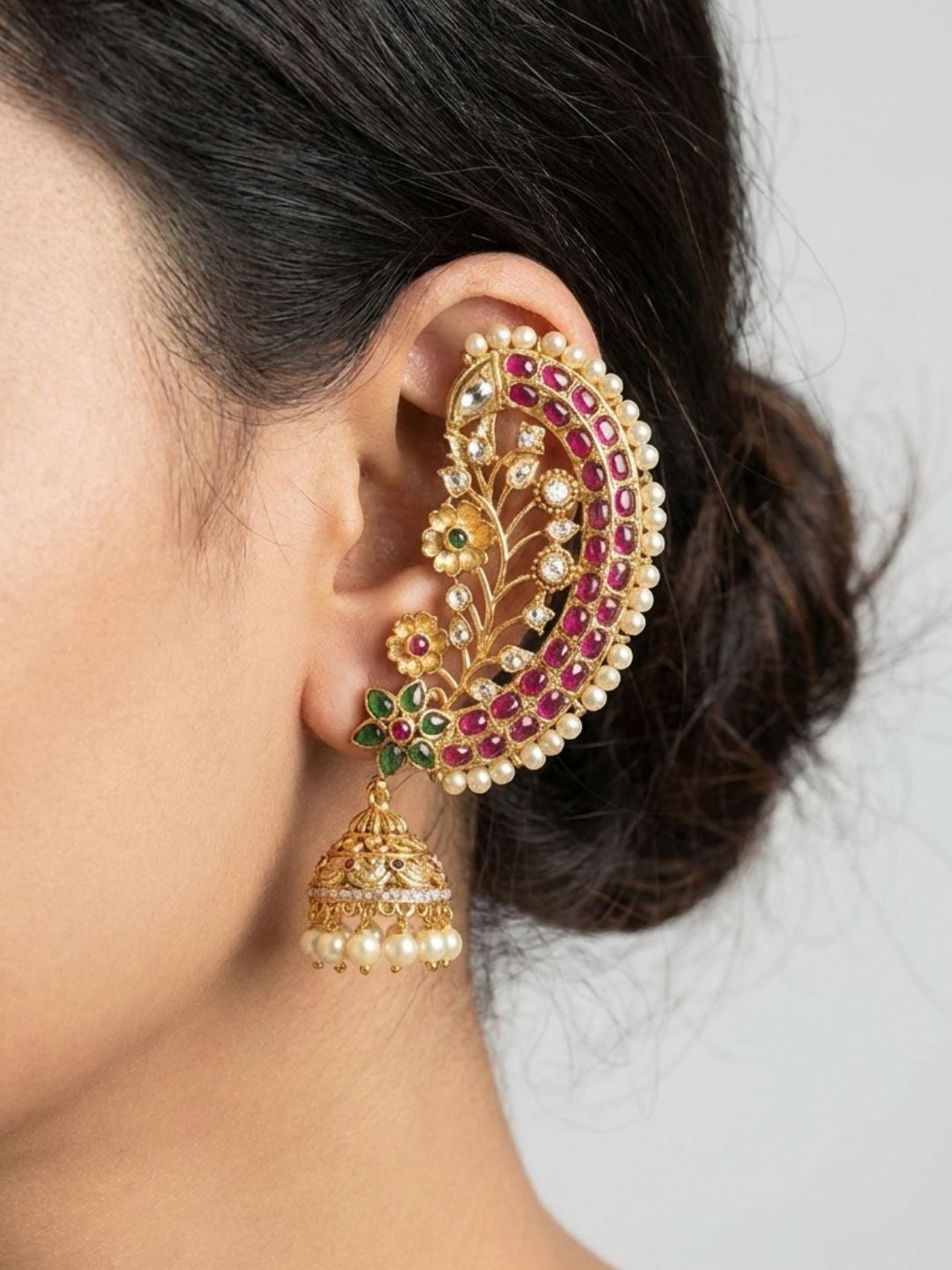 Ishhaara Exquisite Gemstone Peacock Ear Cuff Earrings